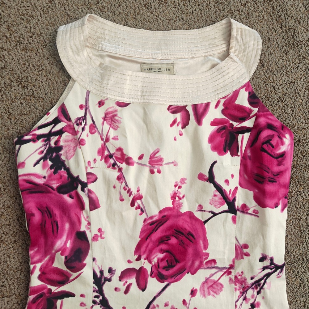 Karen Millen Floral Rose Sleeveless Halter Neck Knee Length Easter Dress US 4 - Picture 3 of 12